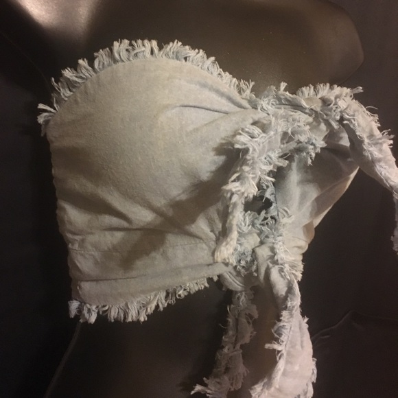 Denim Tie Front Crop Top/Tube Top - Picture 2 of 4